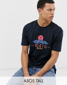 Свободная футболка с принтом \Tokyo\" ASOS DESIGN Tall-Темно-синий