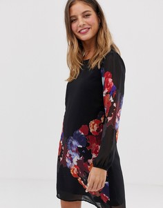 Платье с акварельным цветочным принтом Yumi-Черный