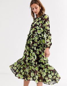 Платье миди с цветочным принтом Soaked In Luxury-Мульти