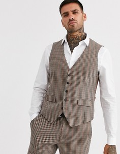 Жилет скинни в клетку Burton Menswear-Коричневый