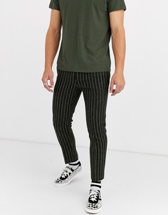 Зеленые узкие брюки в полоску с добавлением шерсти ASOS DESIGN-Зеленый