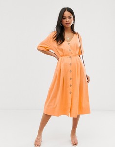 Оранжевое платье миди на пуговицах Miss Selfridge-Белый