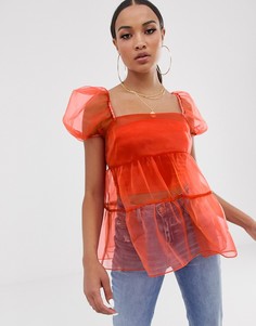 Ярусный топ из органзы с короткими рукавами и оборками ASOS DESIGN-Фиолетовый