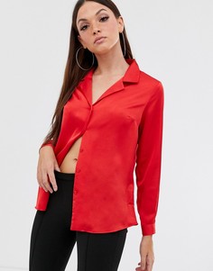 Атласная свободная рубашка с длинными рукавами ASOS DESIGN-Красный