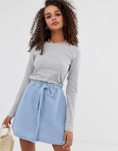 Серый меланжевый лонгслив с круглым вырезом ASOS DESIGN