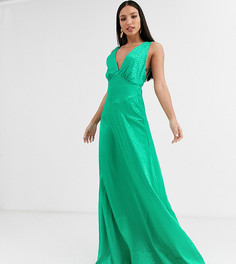Зеленое атласное платье макси Flounce London Tall-Зеленый