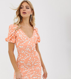 Облегающее платье мини с пышными рукавами и пятнистым принтом ASOS DESIGN-Мульти