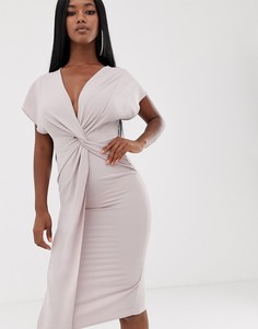 Платье миди с перекрутом и рукавами кимоно ASOS DESIGN-Розовый