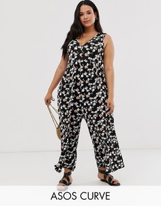 Свободный комбинезон с цветочным принтом в стиле гранж ASOS DESIGN Curve-Мульти