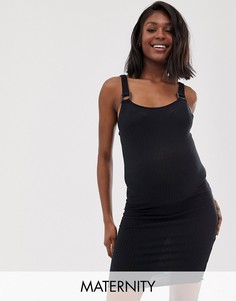 Черное трикотажное платье в рубчик New Look Maternity-Черный