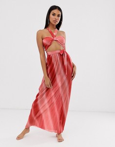 Плиссированное пляжное платье макси с эффектом омбре, вырезом и халтером ASOS DESIGN-Красный