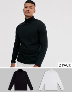 Футболка с длинным рукавом и отворачивающимся воротником ASOS DESIGN - Набор из 2 шт. со скидкой-Мульти