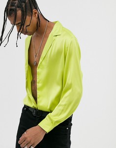 Зеленая атласная рубашка-oversize с отложным воротом ASOS DESIGN-Зеленый