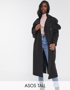Темно-коричневое пальто с объемными рукавами ASOS DESIGN Tall-Коричневый