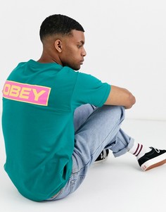 Сине-зеленая футболка с принтом на спине Obey Depot 2-Синий