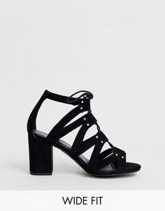 Черные босоножки на блочном каблуке со шнуровкой New Look-Черный