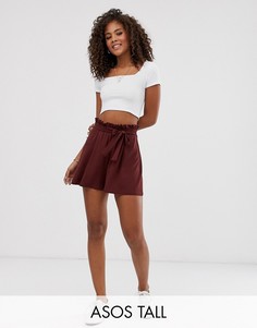 Шорты с высокой присборенной талией и поясом ASOS DESIGN Tall-Коричневый