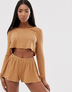 Комбинируемый мешковатый топ с V-образным вырезом ASOS DESIGN-Светло-коричневый