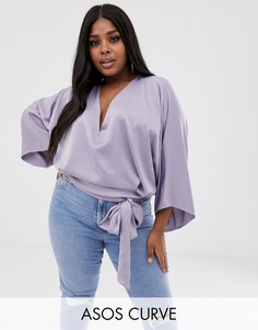 Топ с глубоким вырезом и рукавами-кимоно ASOS DESIGN Curve-Бежевый
