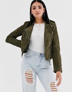Замшевая байкерская куртка ASOS DESIGN-Зеленый