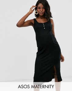 Платье миди в рубчик на пуговицах ASOS DESIGN Maternity-Черный