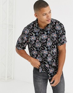 Рубашка с черным цветочным принтом Burton Menswear-Черный