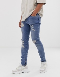 Голубые джинсы скинни с рваной отделкой SikSilk-Синий