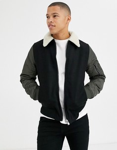 Куртка цвета хаки с воротником из искусственного меха River Island-Зеленый