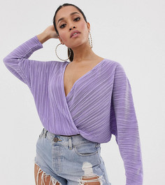 Топ с запахом, плиссировкой и рукавами \летучая мышь\" ASOS DESIGN Petite-Фиолетовый