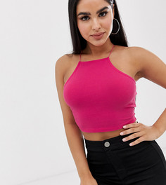 Розовый кроп-топ с высоким воротом и тонкими бретельками ASOS DESIGN Petite