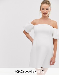 Короткое приталенное платье с рукавами \фонарик\" ASOS DESIGN Maternity-Белый