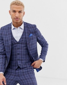 Синий двубортный пиджак в клетку River Island