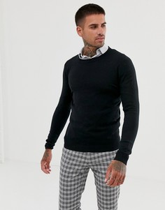 Черный вязаный джемпер с круглым вырезом ASOS DESIGN