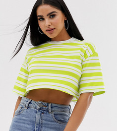 Укороченная футболка в полоску с необработанным краем ASOS DESIGN Petite-Мульти