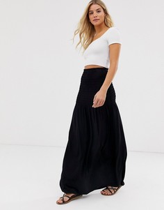 Юбка макси с присборенным поясом ASOS DESIGN-Черный