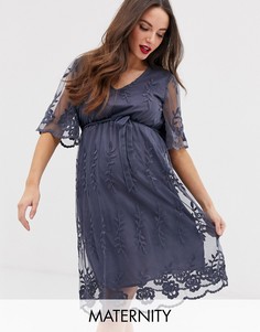 Кружевное платье с V-образным вырезом Mamalicious-Черный Mama.Licious