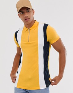 Желтая футболка-поло с воротом на молнии и вертикальными вставками ASOS DESIGN-Желтый