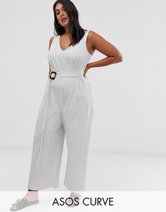 Комбинезон в полоску с поясом ASOS DESIGN Curve-Мульти