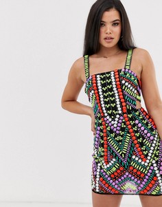 Платье мини с яркой отделкой бисером ASOS DESIGN-Мульти