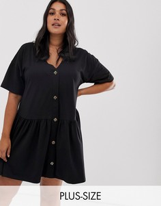 Черное свободное платье с пуговицами Missguided Plus-Черный