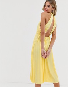 Платье-халтер миди с плиссировкой на талии ASOS DESIGN-Желтый