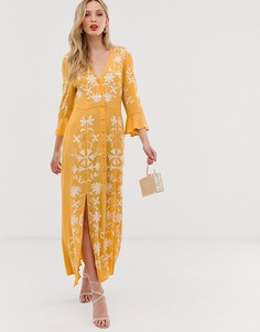 Платье макси с вышивкой ASOS DESIGN-Желтый
