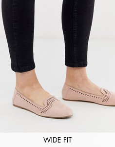 Кремовые лоферы с вырезами New Look Wide Fit-Бежевый