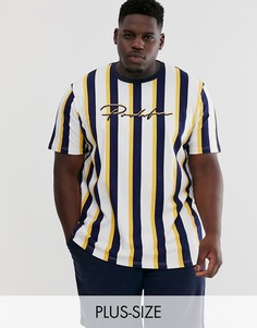 Футболка в желтую и синюю полоску River Island Big & Tall-Белый
