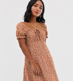 Розовое чайное платье с цветочным принтом New Look Petite-Розовый