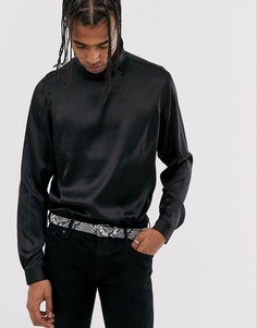 Атласная рубашка классического кроя с высоким воротом ASOS DESIGN-Черный