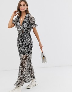Платье макси с леопардовым принтом и завязкой спереди Influence-Серый