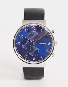 Мужские часы из нержавеющей стали с синим циферблатом Skagen-Черный
