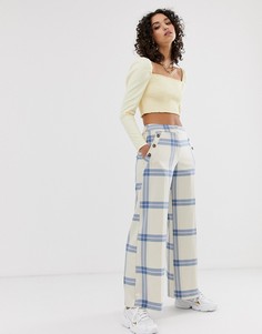 Кремовые брюки в клетку с широкими штанинами River Island-Синий