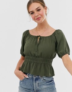 Укороченная блузка в стиле прерий Abercrombie & Fitch-Зеленый